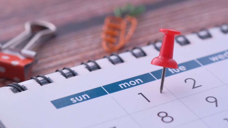 Красной канцелярской кнопкой в календаре отмечено первое число месяца, поскольку эта дата установлена для достижения цели