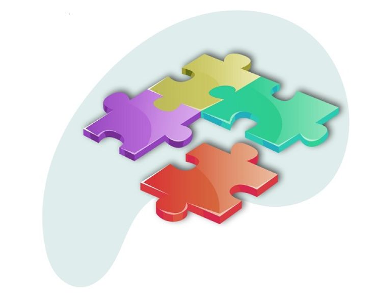 Četri krāsaini puzles gabaliņi tiek likti kopā, jo kredītu apvienošana palīdz optimizēt maksājumus