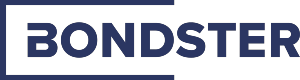 Логотип Bondster.com большими черными буквами, заключенный в незавершенный прямоугольник