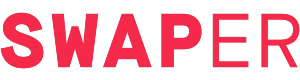 Логотип Swaper.com большими красными буквами, а часть «SWAP», выделенна жирным шрифтом