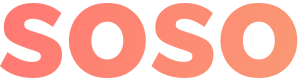 Soso.lv logotips ar maziem burtiem, kur burti “s” ir sarkanā krāsā, bet burti “o” – melnā