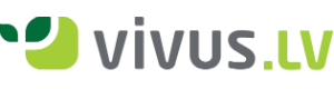 Логотип кредитора «Vivus.lv» серыми и зелеными буквами, а спереди расположено стилизованное растение в зеленых тонах
