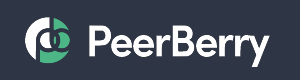 Peerberry.com logotips ar baltiem burtiem melnās krāsas taisnstūrī un ar stilizētiem burtiem “pb” zaļi-baltā aplī