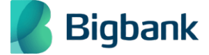 Kreditora “Bigbank.lv” logotips melnā krāsā un priekšā stilizēts burts “B” zaļajos toņos