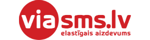 Логотип кредитора «Viasms.lv» и надпись «elastīgais aizdevums» красными буквами, «via» белыми буквами в красном круге