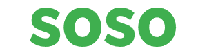 Логотип Soso.lv маленькими прописными буквами, где буквы «s» обозначены красным цветом, а «o» – черным