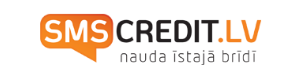 Логотип SMScredit.lv, где «credit» и «nauda īstajā brīdī» написаны черными буквами, а «SMS» –  белыми в оранжевом окошке