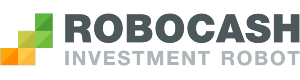 Логотип Robo.cash черного цвета, а перед ним расположено несколько цветных квадратов
